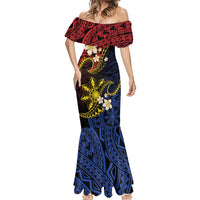 Philippines Spirit Tribal Sun Plumeria Mermaid Dress Red And Blue Polynesian Pattern