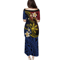 Philippines Spirit Tribal Sun Plumeria Puletasi Red And Blue Polynesian Pattern