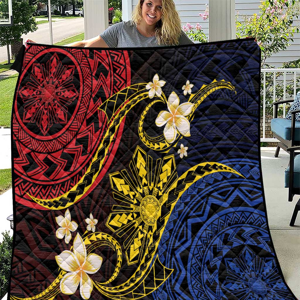 Philippines Spirit Tribal Sun Plumeria Quilt Red And Blue Polynesian Pattern LT01 Black - Polynesian Pride