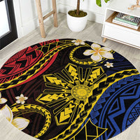 Philippines Spirit Tribal Sun Plumeria Round Carpet Red And Blue Polynesian Pattern