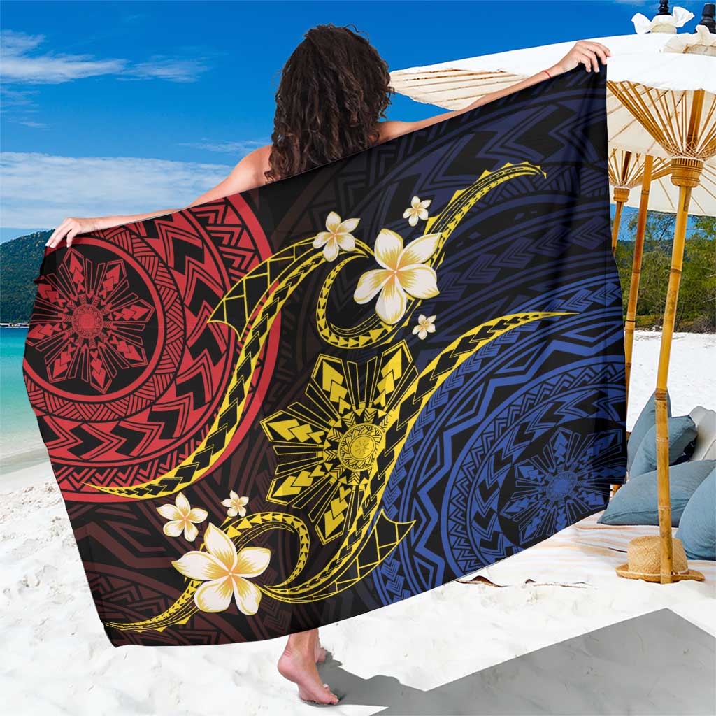 Philippines Spirit Tribal Sun Plumeria Sarong Red And Blue Polynesian Pattern LT01 One Size 44 x 66 inches Black - Polynesian Pride