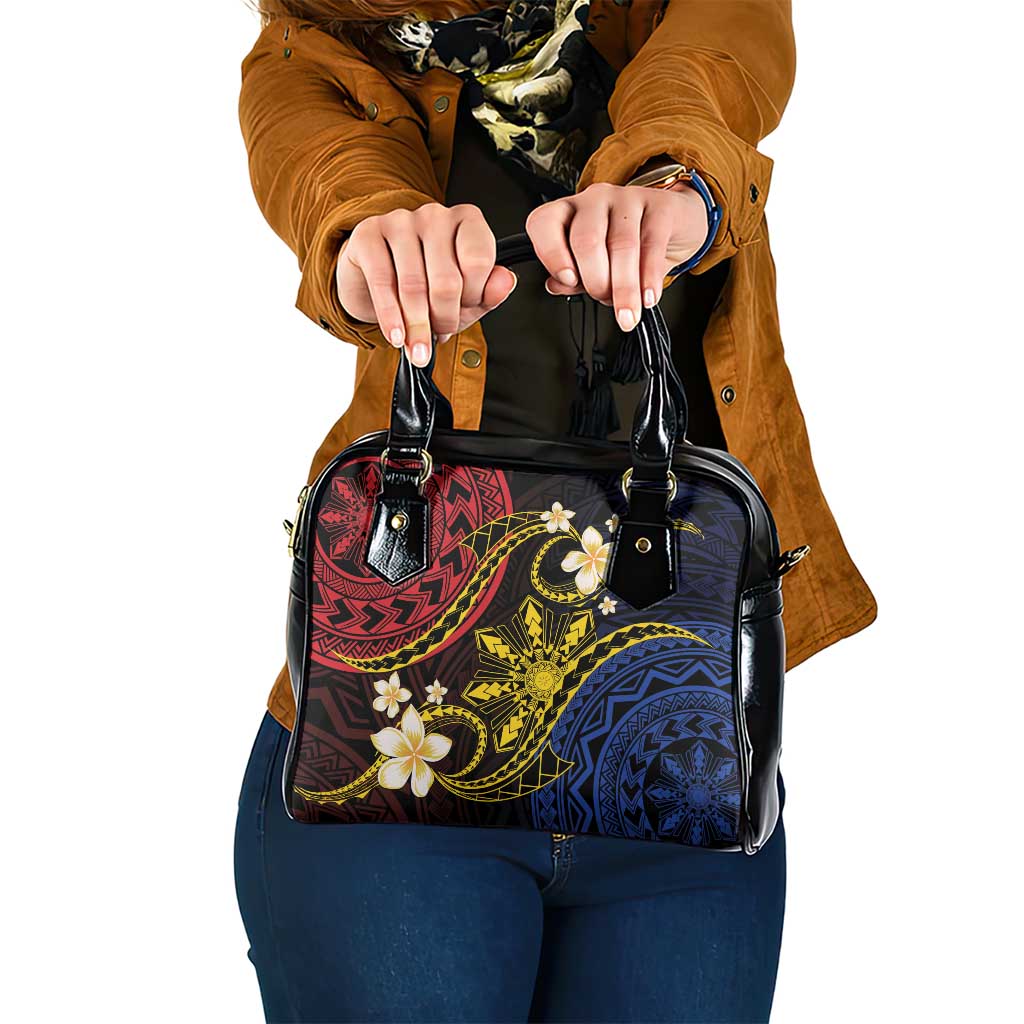 Philippines Spirit Tribal Sun Plumeria Shoulder Handbag Red And Blue Polynesian Pattern LT01 One Size Black - Polynesian Pride
