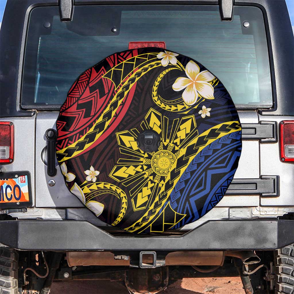 Philippines Spirit Tribal Sun Plumeria Spare Tire Cover Red And Blue Polynesian Pattern LT01 Black - Polynesian Pride