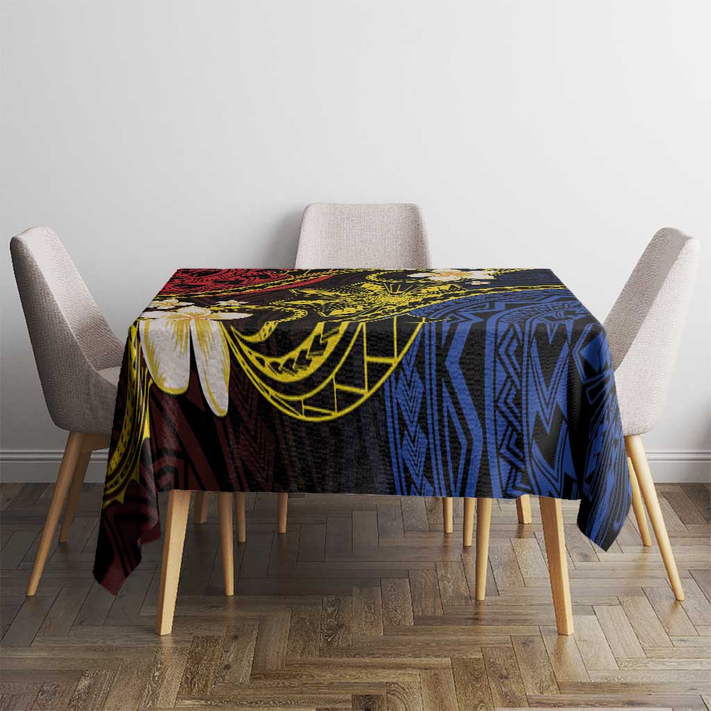 Philippines Spirit Tribal Sun Plumeria Tablecloth Red And Blue Polynesian Pattern