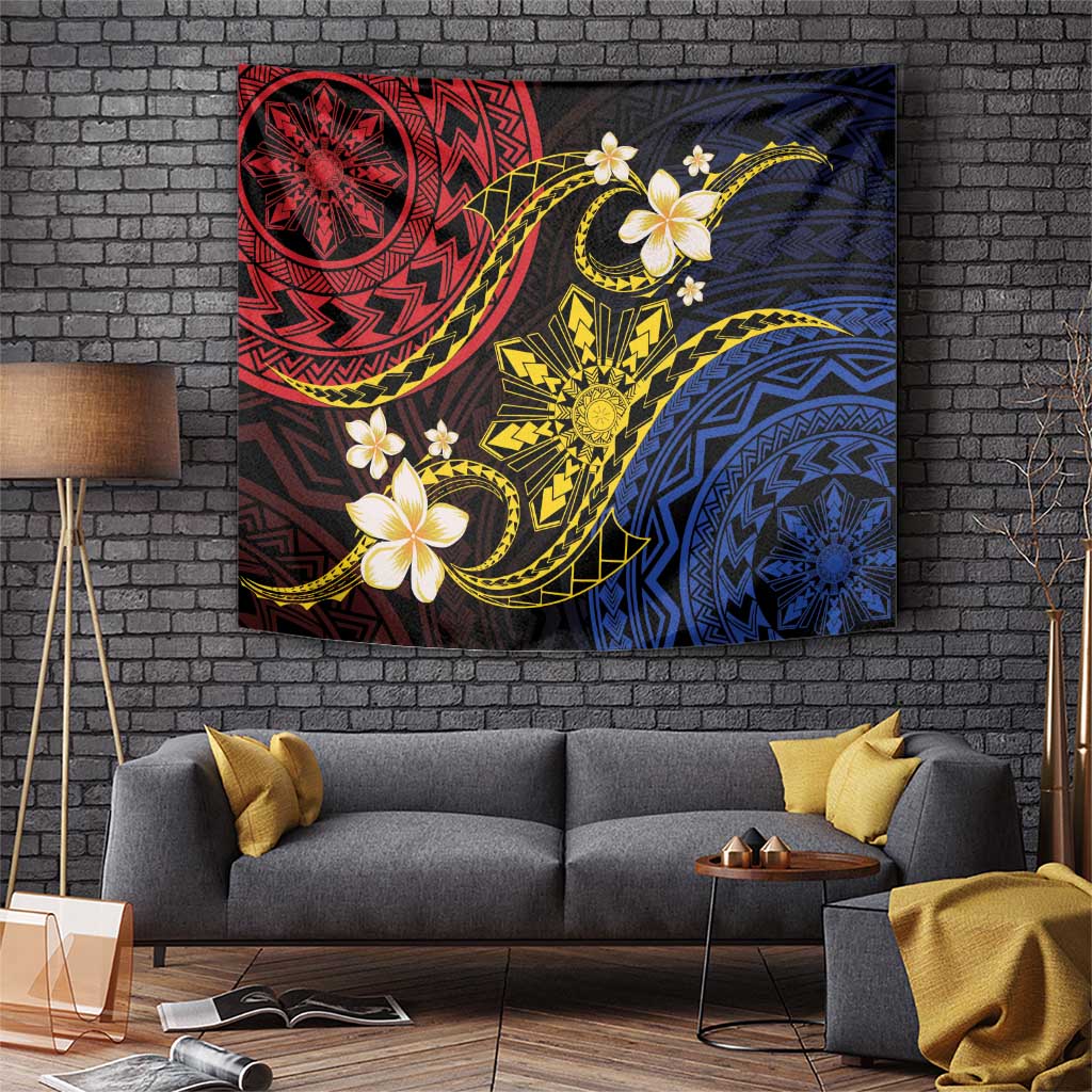 Philippines Spirit Tribal Sun Plumeria Tapestry Red And Blue Polynesian Pattern LT01 Black - Polynesian Pride
