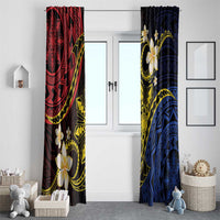 Philippines Spirit Tribal Sun Plumeria Window Curtain Red And Blue Polynesian Pattern