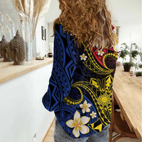 Philippines Spirit Tribal Sun Plumeria Women Casual Shirt Red And Blue Polynesian Pattern