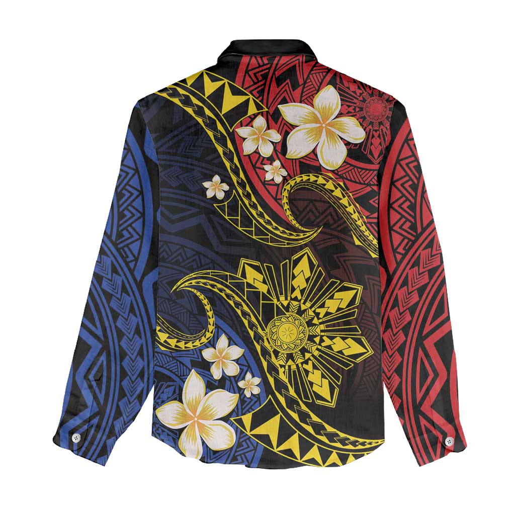 Philippines Spirit Tribal Sun Plumeria Women Casual Shirt Red And Blue Polynesian Pattern
