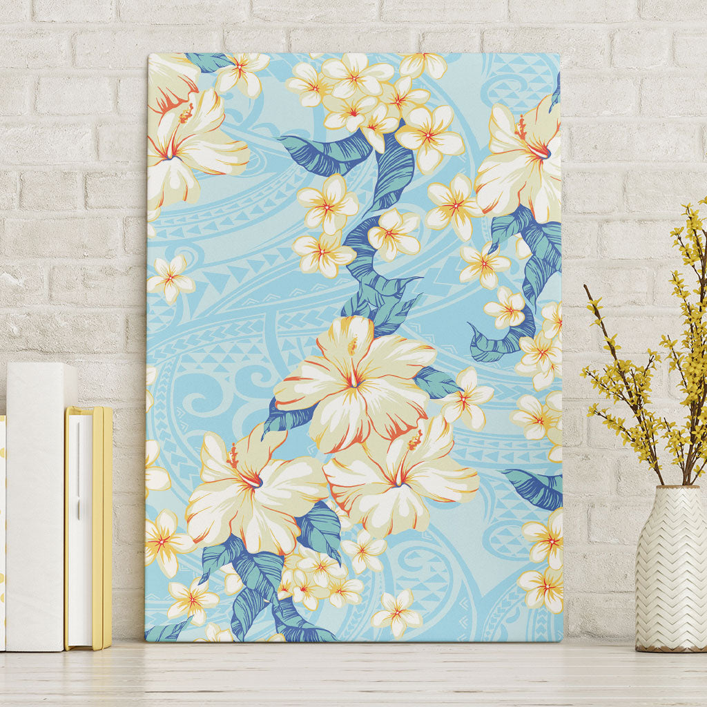 Hawaii Hibiscus Plumeria Blue Canvas Wall Art Polynesian Pattern LT01 Without Frame Blue - Polynesian Pride