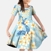 Hawaii Hibiscus Plumeria Blue Family Matching Long Sleeve Bodycon Dress and Hawaiian Shirt Polynesian Pattern