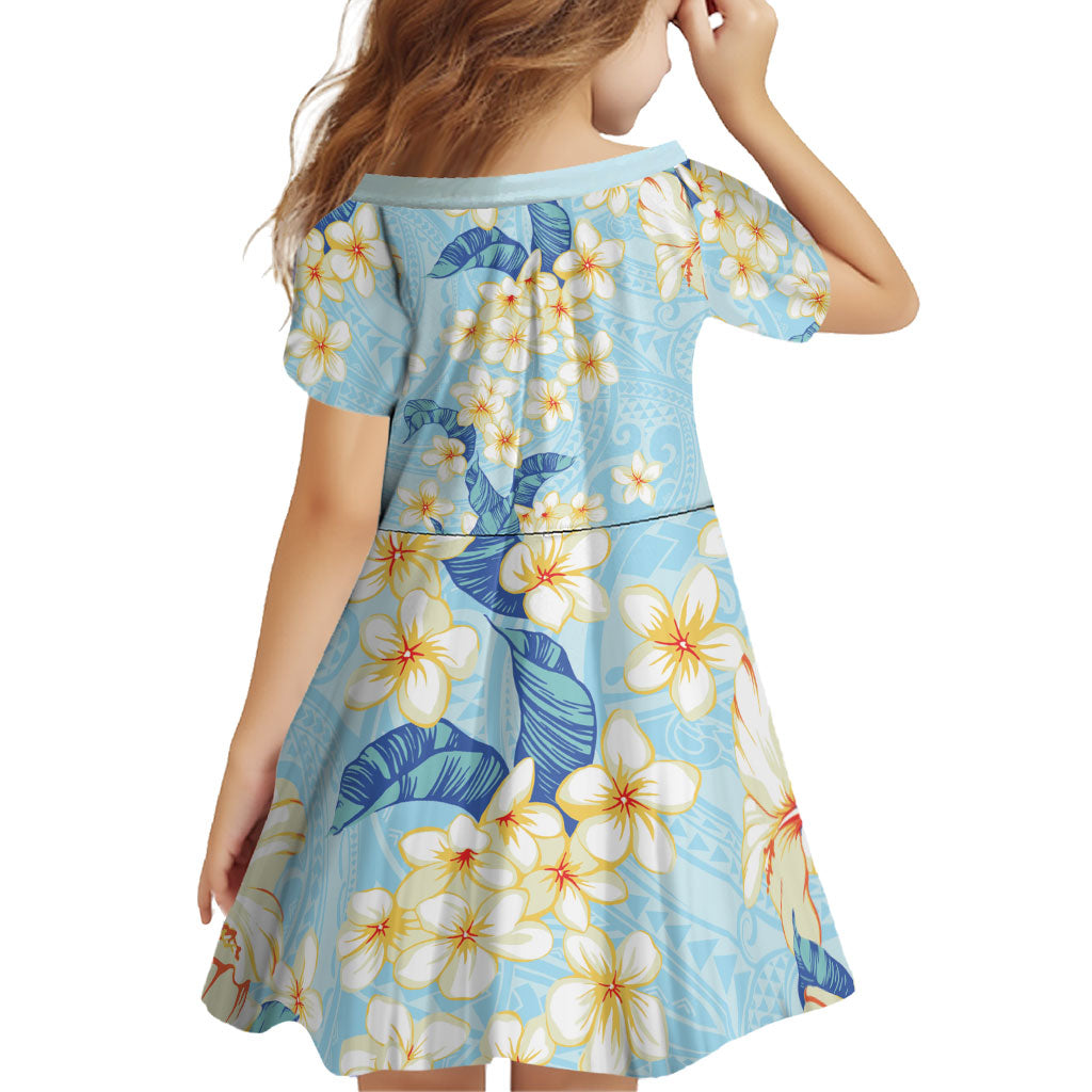 Hawaii Hibiscus Plumeria Blue Family Matching Long Sleeve Bodycon Dress and Hawaiian Shirt Polynesian Pattern