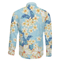 Hawaii Hibiscus Plumeria Blue Family Matching Long Sleeve Bodycon Dress and Hawaiian Shirt Polynesian Pattern