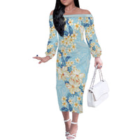 Hawaii Hibiscus Plumeria Blue Off The Shoulder Long Sleeve Dress Polynesian Pattern LT01 Women Blue - Polynesian Pride