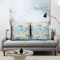Hawaii Hibiscus Plumeria Blue Pillow Cover Polynesian Pattern