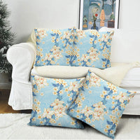 Hawaii Hibiscus Plumeria Blue Pillow Cover Polynesian Pattern