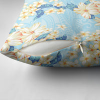 Hawaii Hibiscus Plumeria Blue Pillow Cover Polynesian Pattern