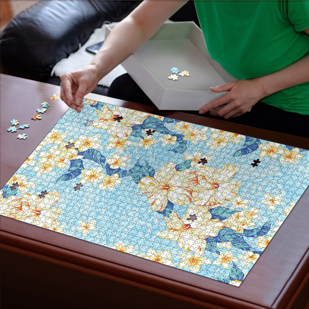 Hawaii Hibiscus Plumeria Blue Puzzle Polynesian Pattern LT01 - Polynesian Pride