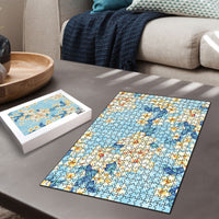 Hawaii Hibiscus Plumeria Blue Puzzle Polynesian Pattern LT01 - Polynesian Pride