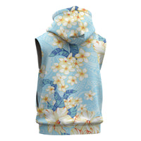 Hawaii Hibiscus Plumeria Blue Sleeveless Hoodie Polynesian Pattern