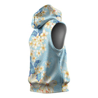 Hawaii Hibiscus Plumeria Blue Sleeveless Hoodie Polynesian Pattern
