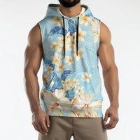 Hawaii Hibiscus Plumeria Blue Sleeveless Hoodie Polynesian Pattern