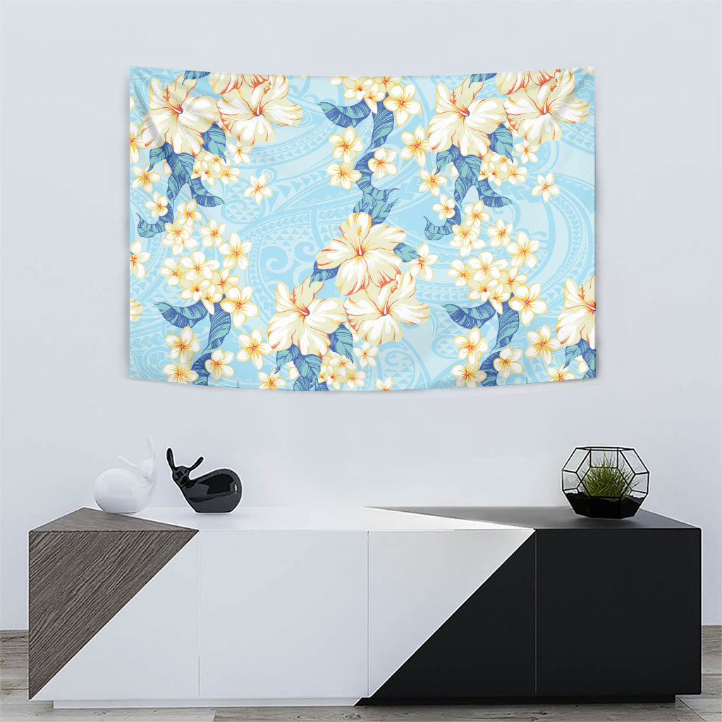 Hawaii Hibiscus Plumeria Blue Tapestry Polynesian Pattern LT01 - Polynesian Pride