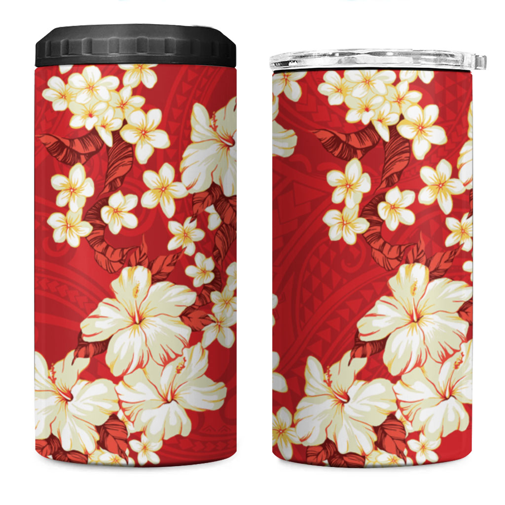 Hawaii Hibiscus Plumeria Red 4 in 1 Can Cooler Tumbler Polynesian Pattern LT01 One Size: 16 oz Red - Polynesian Pride
