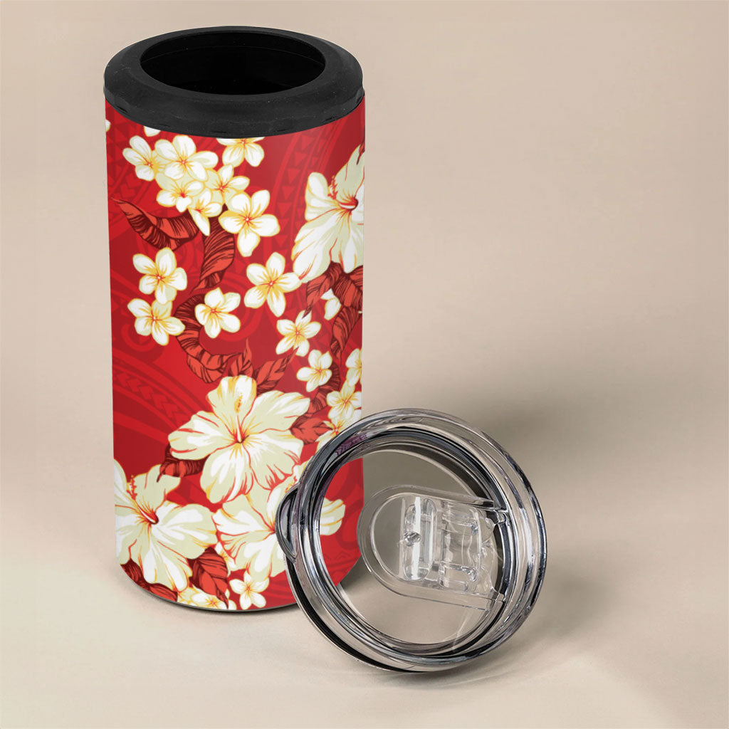 Hawaii Hibiscus Plumeria Red 4 in 1 Can Cooler Tumbler Polynesian Pattern LT01 - Polynesian Pride