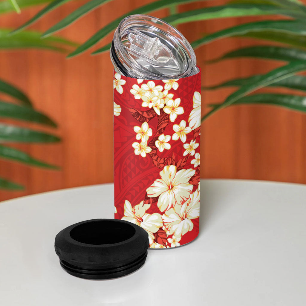 Hawaii Hibiscus Plumeria Red 4 in 1 Can Cooler Tumbler Polynesian Pattern LT01 - Polynesian Pride