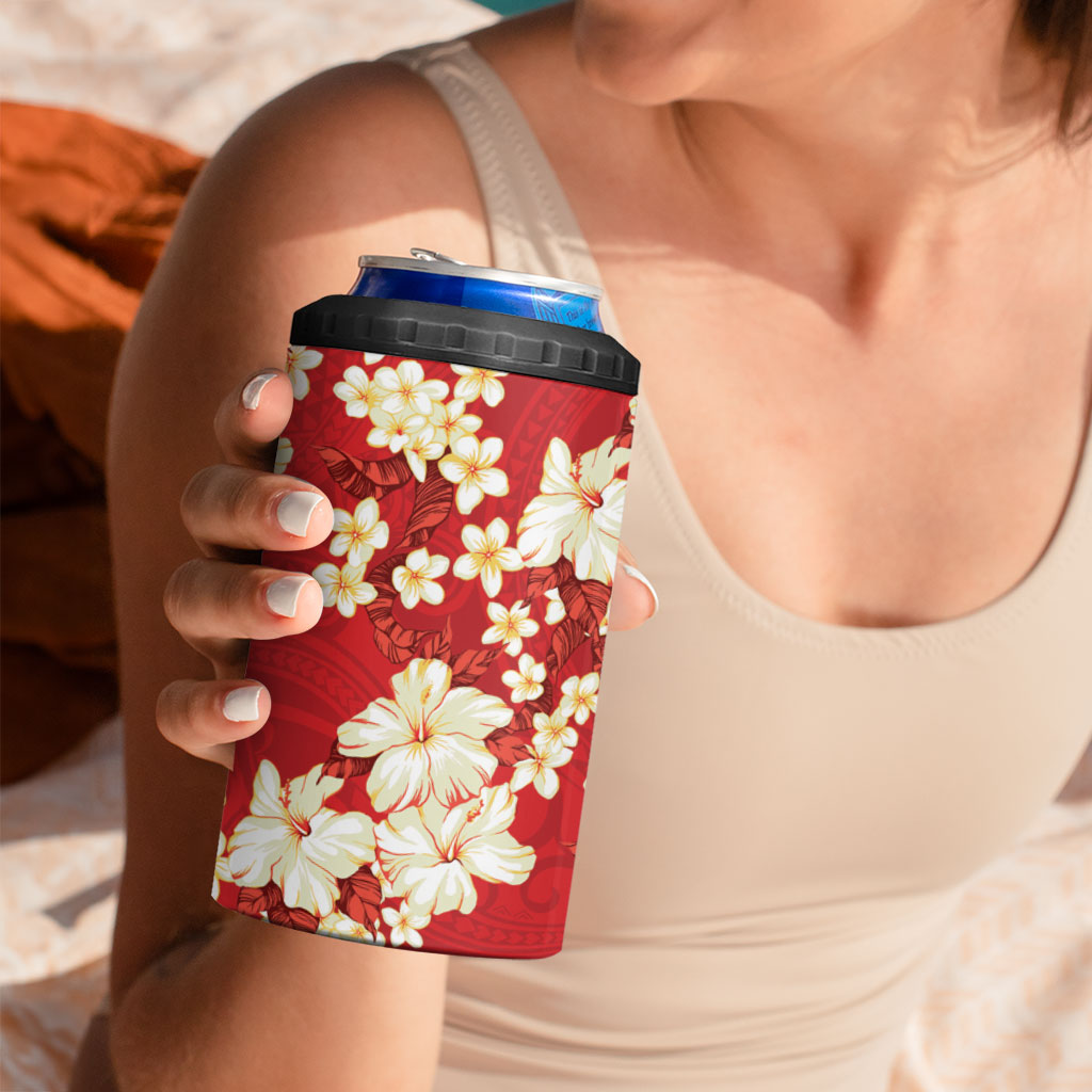 Hawaii Hibiscus Plumeria Red 4 in 1 Can Cooler Tumbler Polynesian Pattern LT01 - Polynesian Pride