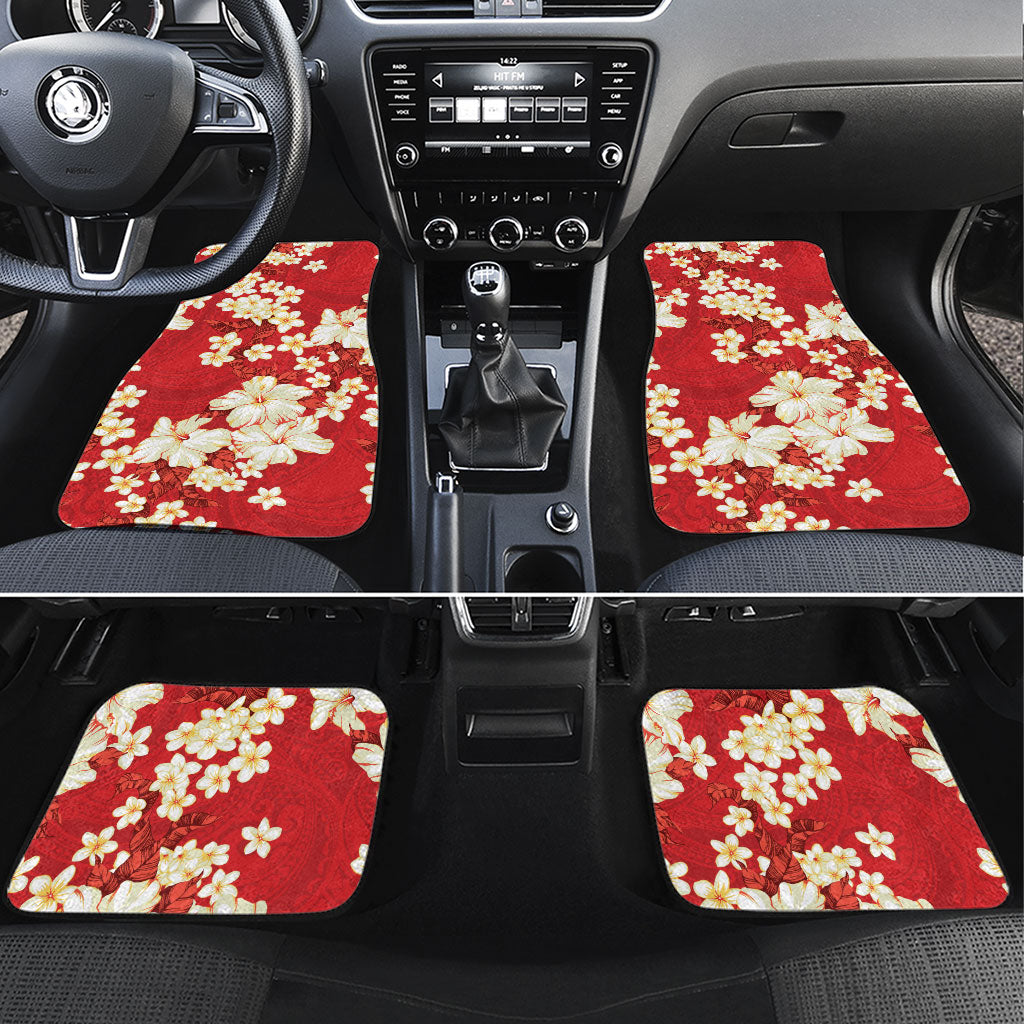 Hawaii Hibiscus Plumeria Red Car Mats Polynesian Pattern