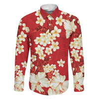 Hawaii Hibiscus Plumeria Red Family Matching Mermaid Dress and Hawaiian Shirt Polynesian Pattern LT01 Dad's Shirt - Long Sleeve Red - Polynesian Pride