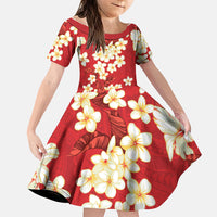 Hawaii Hibiscus Plumeria Red Family Matching Off Shoulder Short Dress and Hawaiian Shirt Polynesian Pattern LT01 Daughter's Dress Red - Polynesian Pride