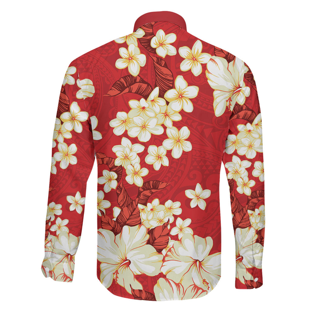 Hawaii Hibiscus Plumeria Red Family Matching Off Shoulder Short Dress and Hawaiian Shirt Polynesian Pattern LT01 - Polynesian Pride