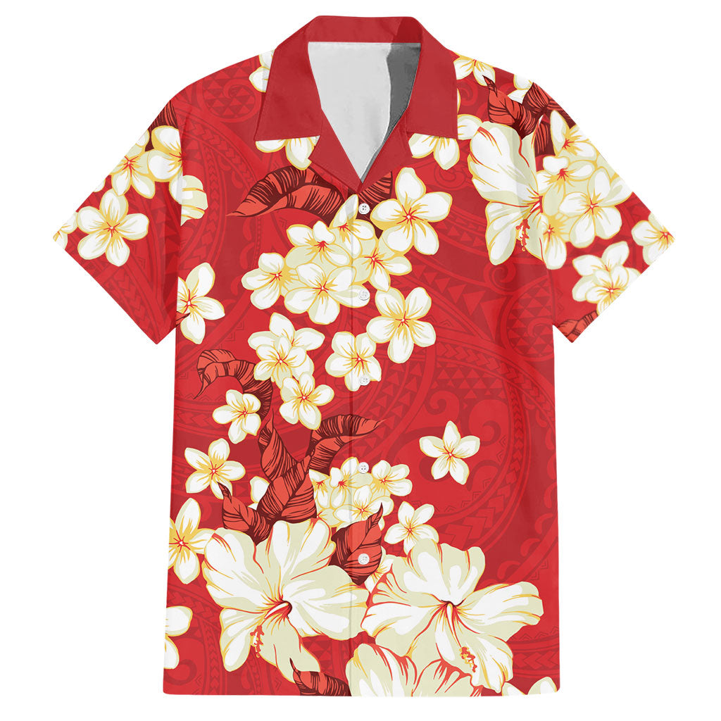 Hawaii Hibiscus Plumeria Red Hawaiian Shirt Polynesian Pattern