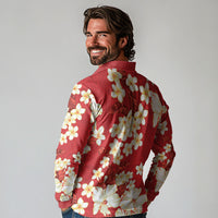 Hawaii Hibiscus Plumeria Red Long Sleeve Polo Shirt Polynesian Pattern LT01 - Polynesian Pride