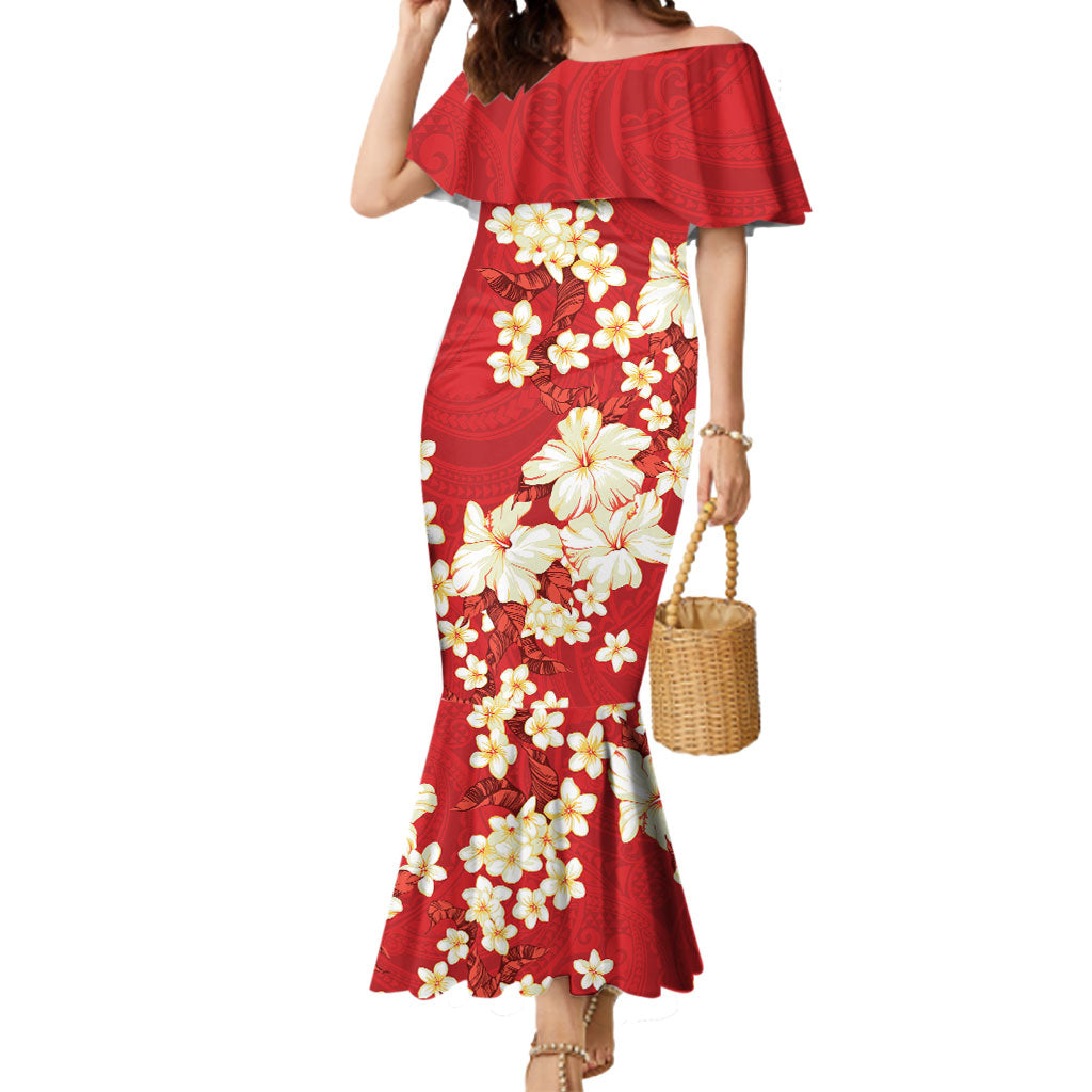 Hawaii Hibiscus Plumeria Red Mermaid Dress Polynesian Pattern LT01 Women Red - Polynesian Pride