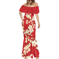 Hawaii Hibiscus Plumeria Red Mermaid Dress Polynesian Pattern LT01 - Polynesian Pride