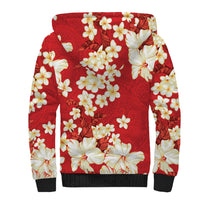 Hawaii Hibiscus Plumeria Red Sherpa Hoodie Polynesian Pattern