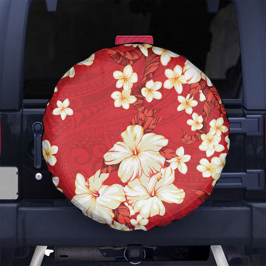 Hawaii Hibiscus Plumeria Red Spare Tire Cover Polynesian Pattern
