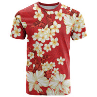 Hawaii Hibiscus Plumeria Red T Shirt Polynesian Pattern