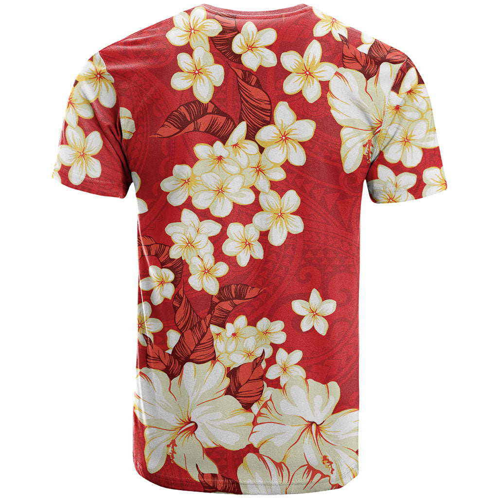 Hawaii Hibiscus Plumeria Red T Shirt Polynesian Pattern