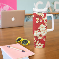 Hawaii Hibiscus Plumeria Red Tumbler With Handle Polynesian Pattern