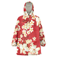 Hawaii Hibiscus Plumeria Red Wearable Blanket Hoodie Polynesian Pattern LT01 One Size Red - Polynesian Pride