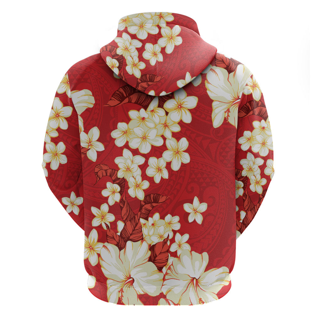 Hawaii Hibiscus Plumeria Red Zip Hoodie Polynesian Pattern LT01 - Polynesian Pride