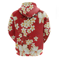 Hawaii Hibiscus Plumeria Red Zip Hoodie Polynesian Pattern LT01 - Polynesian Pride