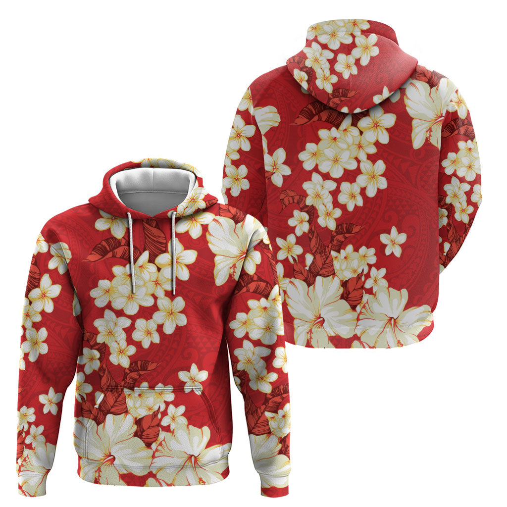 Hawaii Hibiscus Plumeria Red Zip Hoodie Polynesian Pattern LT01 - Polynesian Pride
