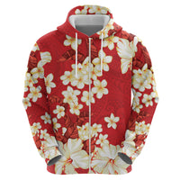 Hawaii Hibiscus Plumeria Red Zip Hoodie Polynesian Pattern LT01 - Polynesian Pride