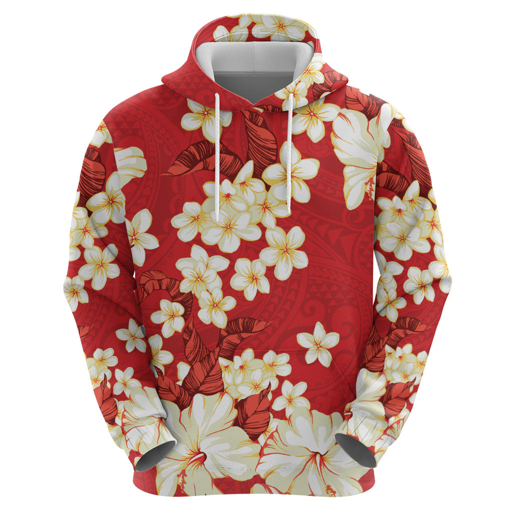 Hawaii Hibiscus Plumeria Red Zip Hoodie Polynesian Pattern LT01 - Polynesian Pride