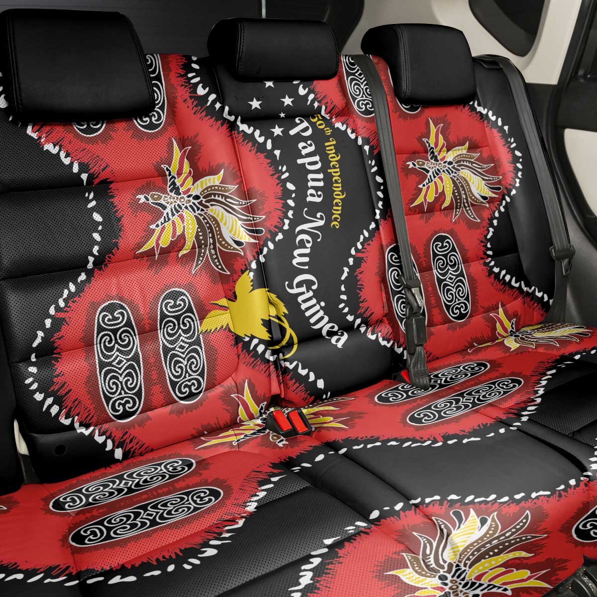 Papua New Guinea 50th Independence Back Car Seat Cover PNG Batik Pattern - Polynesian Pride